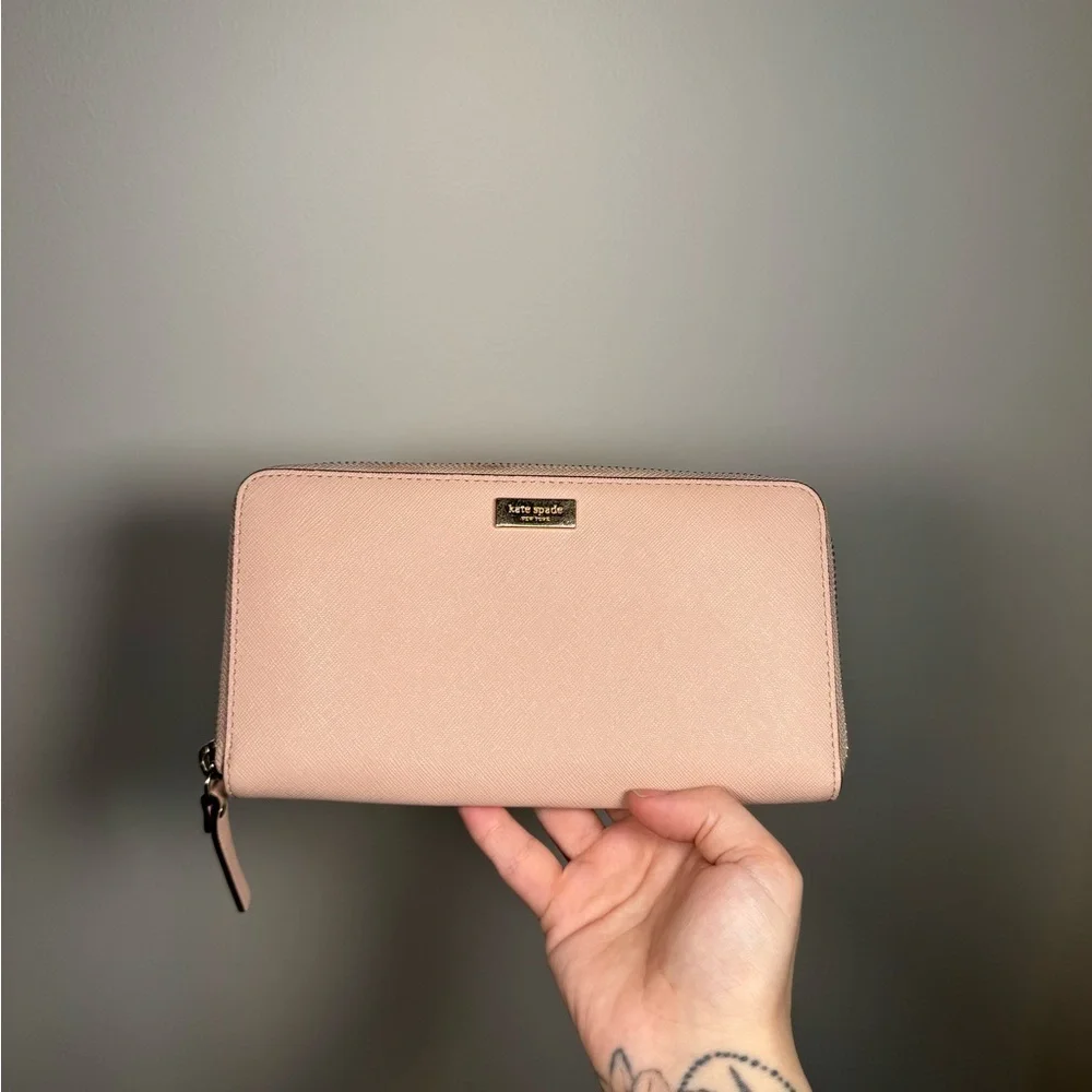 Kate Spade Pink Saffiano Leather Zip Around Wallet